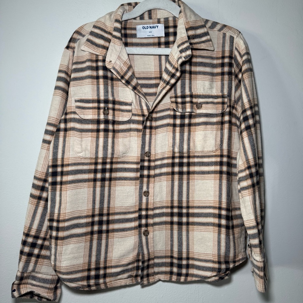Old Navy Kids Boys Size 8 Plaid Long Sleeve‎ Flannel Button Up 100% Cotton